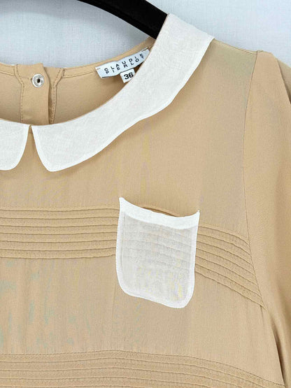 CLAUDIE PIERLOT Beige w/ white Size US 6 Short Dress
