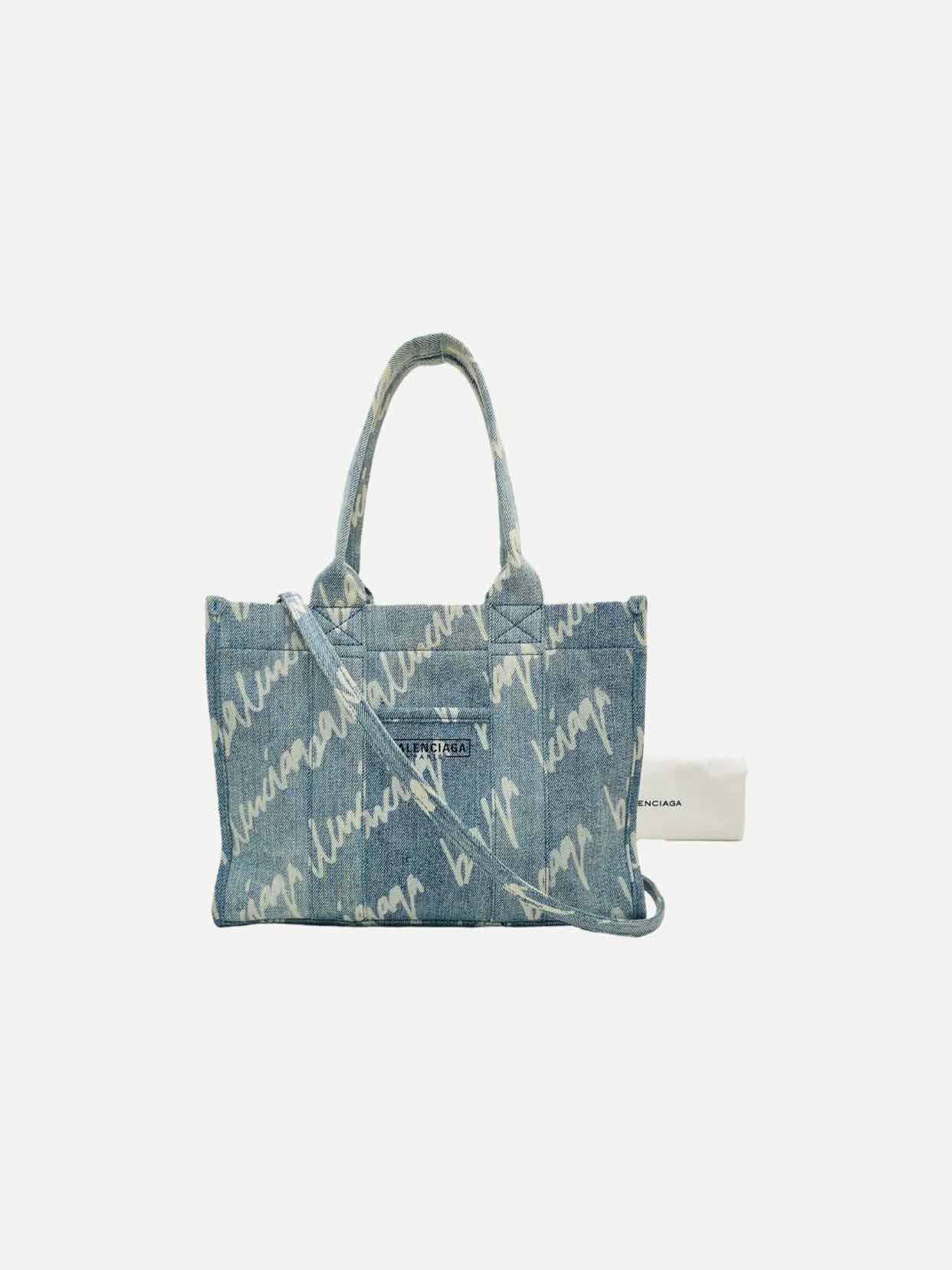 BALENCIAGA Scribble Blue & White Logo Tote Bag