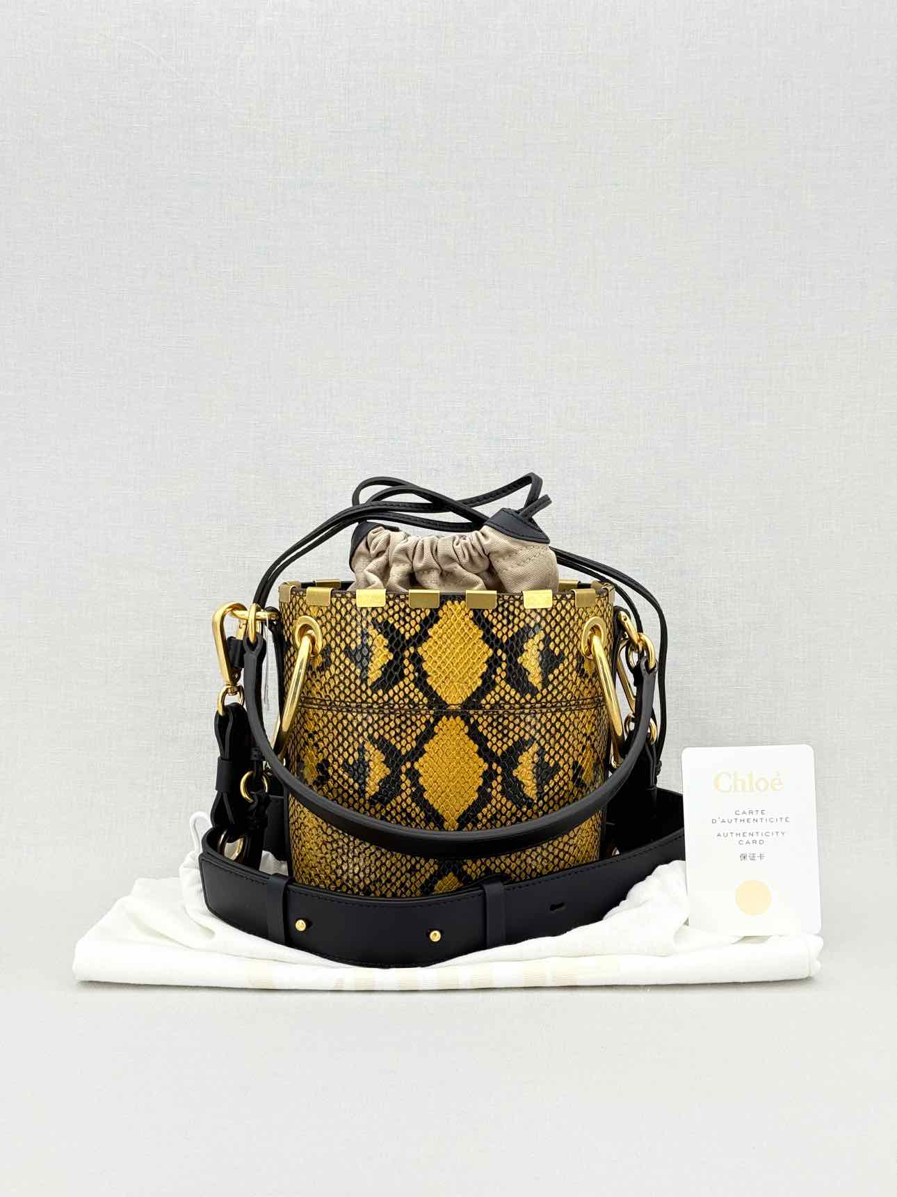 CHLOE Roy Yellow & Black Python Embossed Bucket Bag