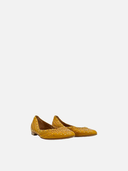 SERGIO ROSSI Tan Perforated Ballet Flats