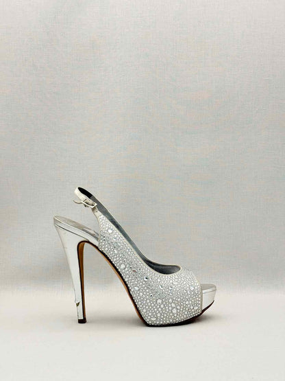 GINA Silver Crystal Embellished Size EU 38.5 Slingbacks