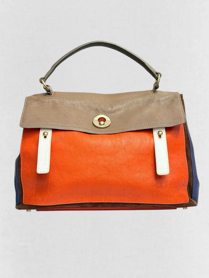 YVES SAINT LAURENT Brown, Orange & Purple Top Handle