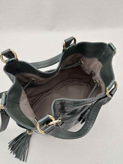 LANCEL Premier First Green Croc Embossed Bucket Bag