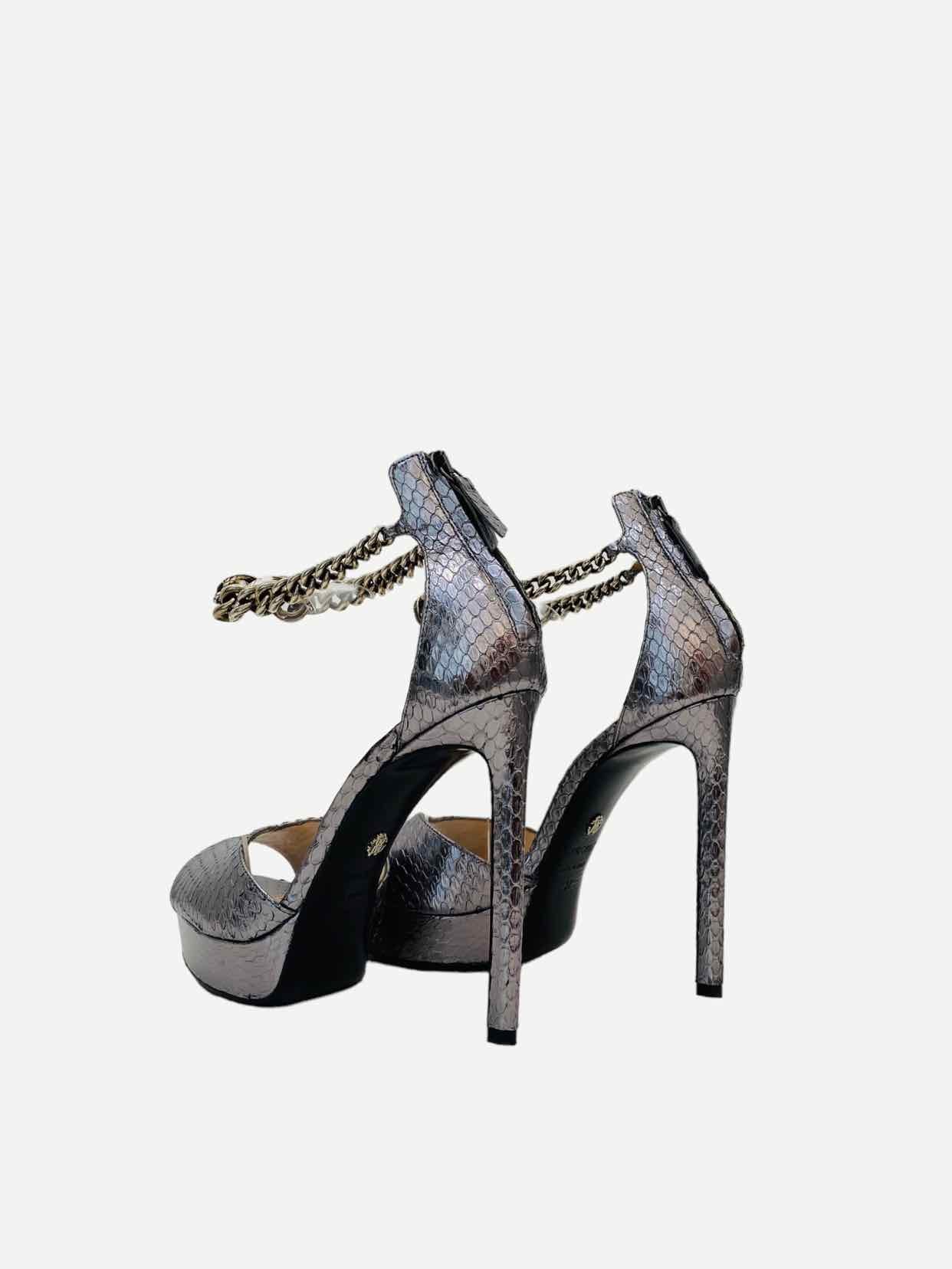ROBERTO CAVALLI Metallic Grey Size EU 37 Heeled Sandals
