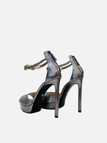 ROBERTO CAVALLI Metallic Grey Size EU 37 Heeled Sandals