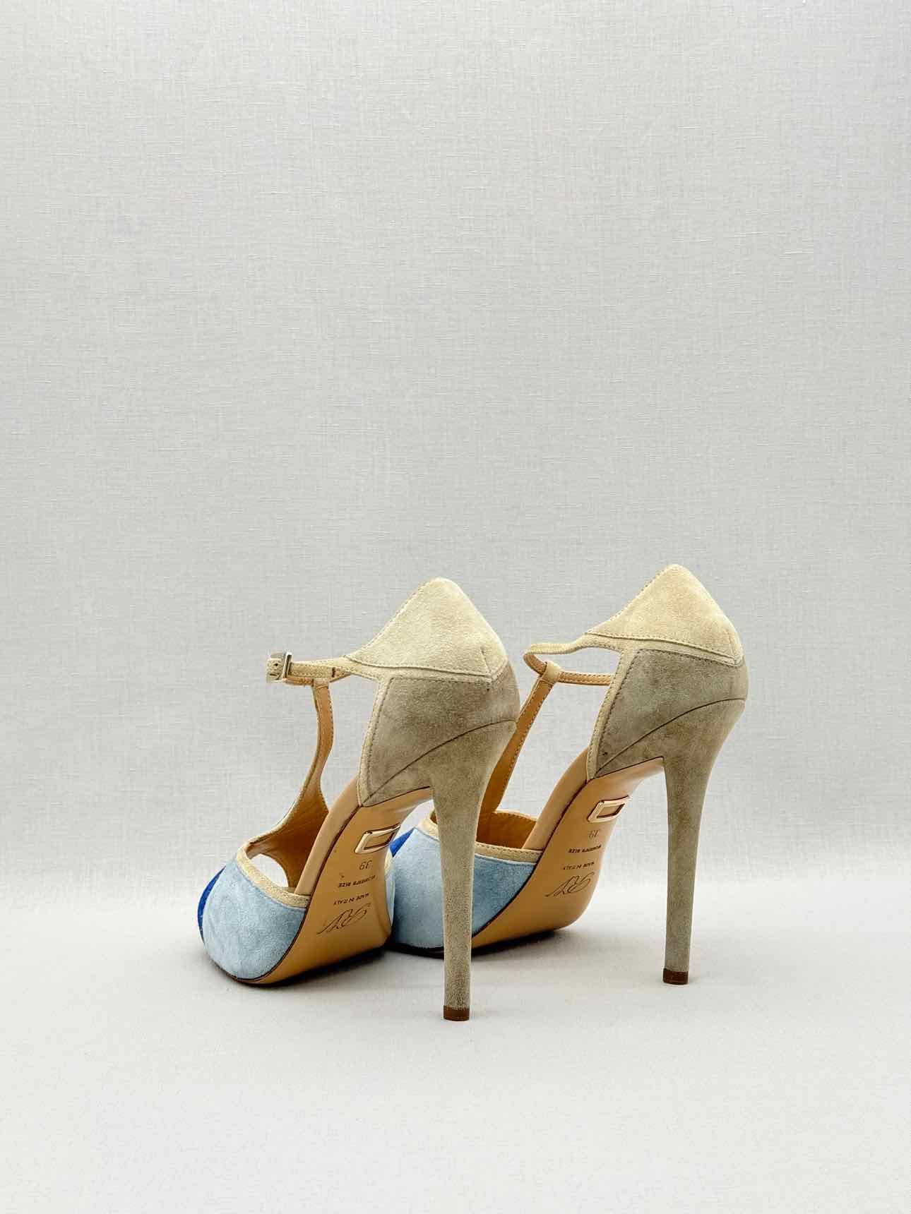 ROGER VIVIER Blue & Beige Size EU 39 Platform Sandals