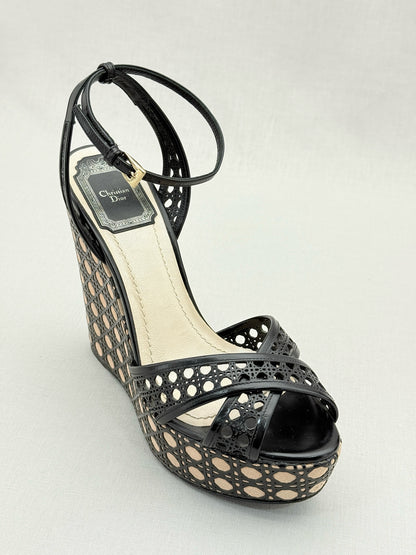 CHRISTIAN DIOR Cannage Cutout Black Size EU 37.5 Wedges