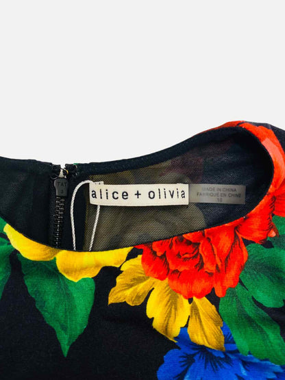 ALICE + OLIVIA Black Multicolor Size US 10 Midi Dress
