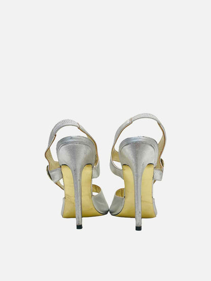 VERSACE Ankle Strap Metallic Silver Heeled Sandals 38