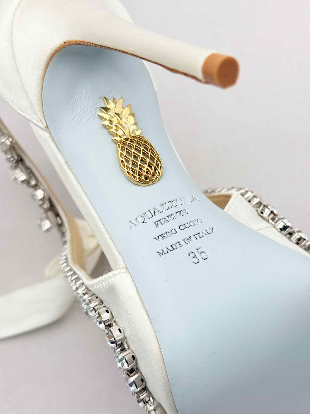 AQUAZZURA Stella Jeweled Bridle White Size EU 35 Pumps