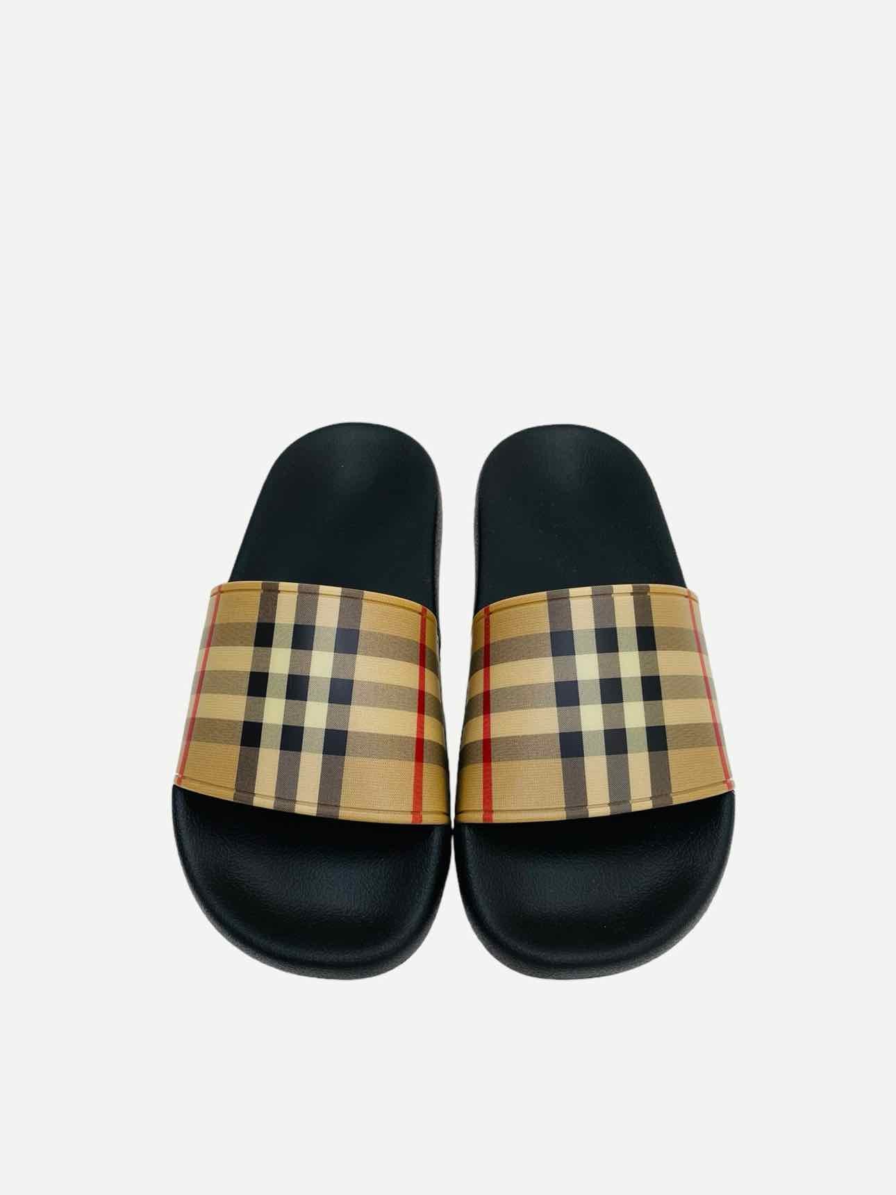 BURBERRY Beige Check Slides 36