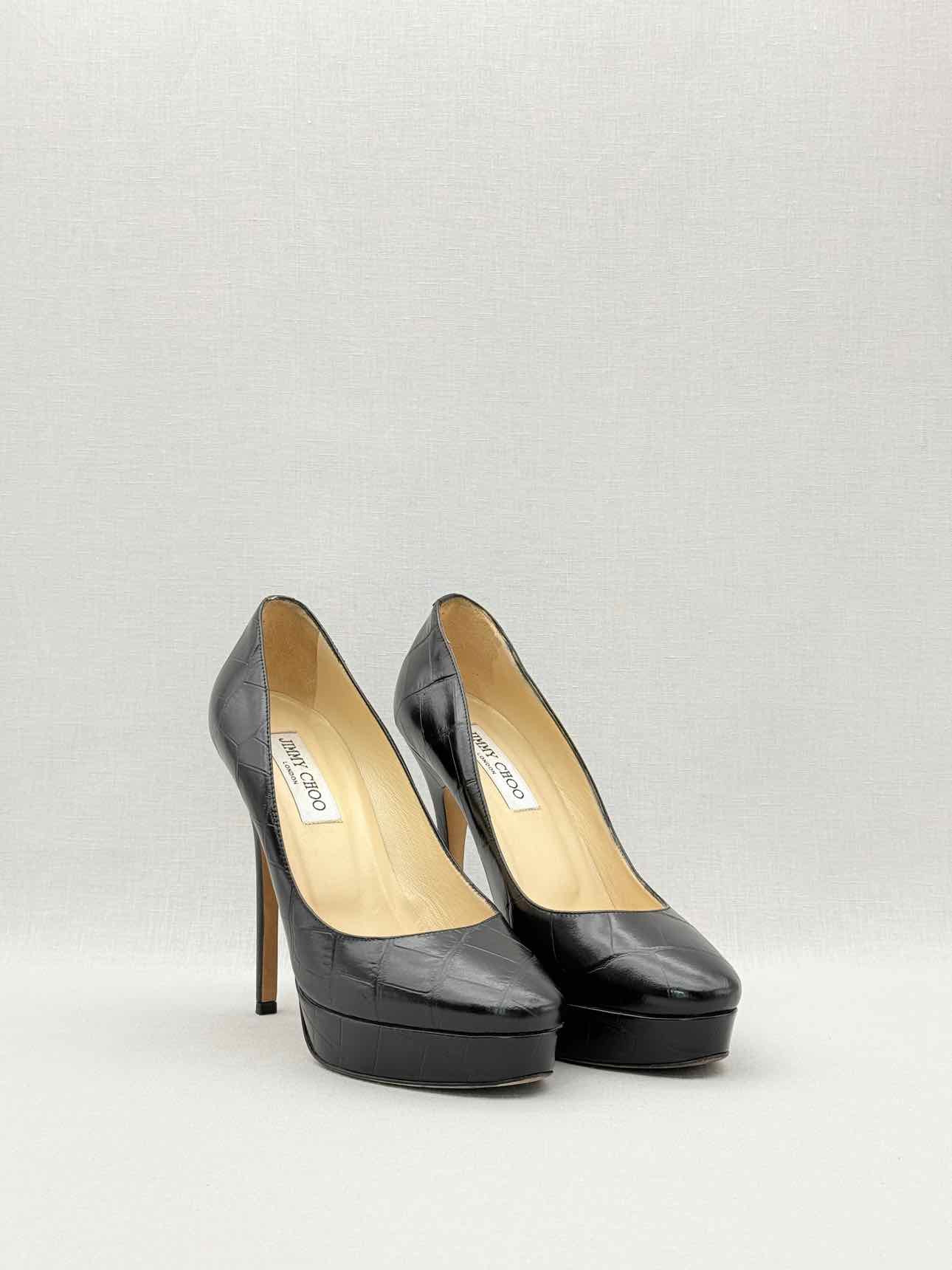 JIMMY CHOO Black Croc Embossed Size EU 39 Pumps