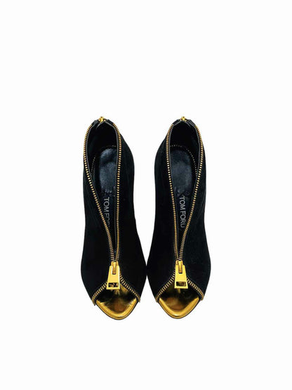 TOM FORD Open Toe Black w/ Gold Size EU 35 Booties