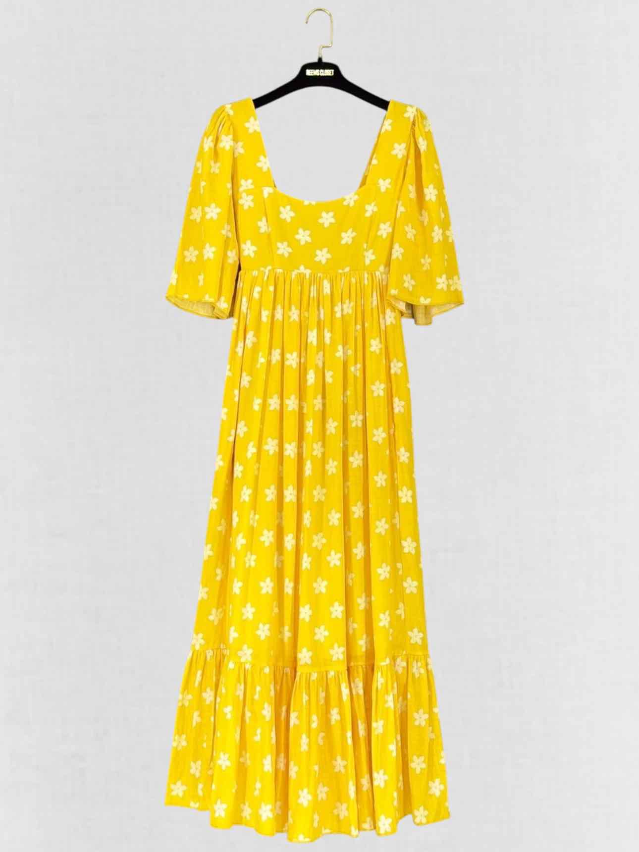 GUL HURGEL Tiered Yellow & White Size Small Midi Dress