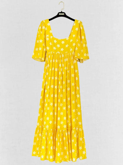GUL HURGEL Tiered Yellow & White Size Small Midi Dress