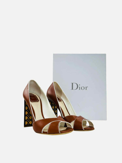 CHRISTIAN DIOR Cannage Heel Brown Pumps 39