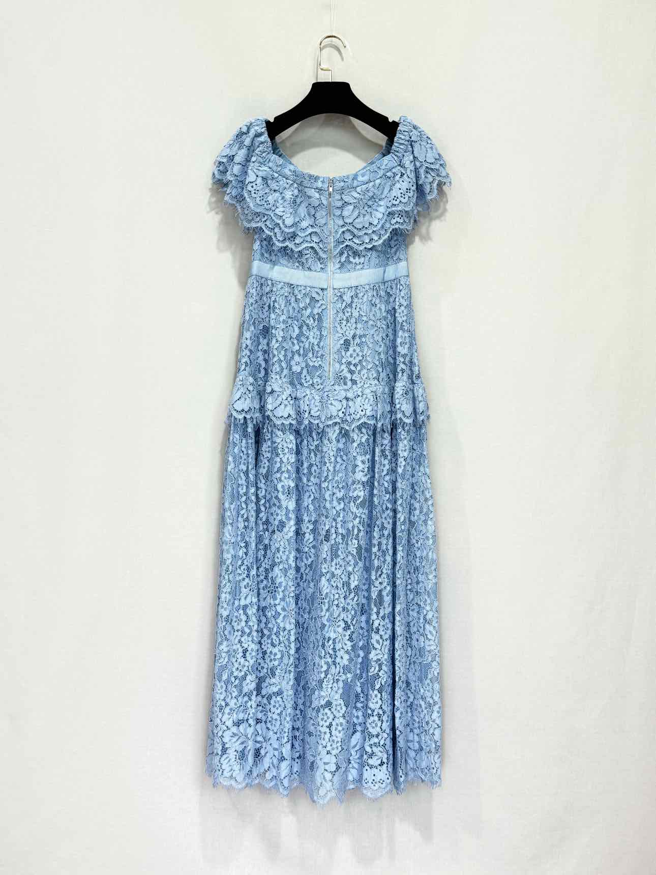 SELF-PORTRAIT Lace Sky Blue Size US 6 Long Dress