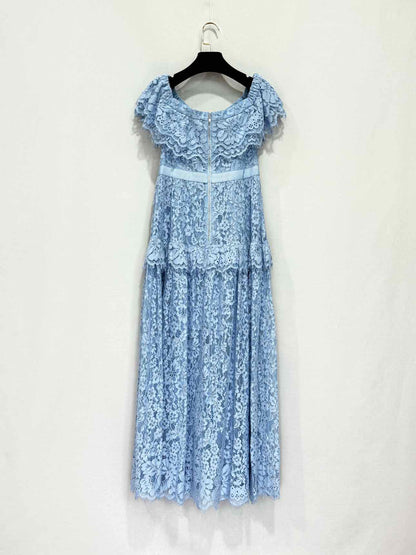 SELF-PORTRAIT Lace Sky Blue Size US 6 Long Dress