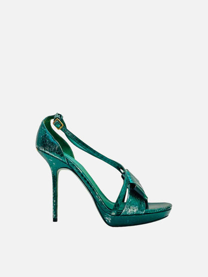 BURBERRY Metallic Green Size EU 41 Heeled Sandals