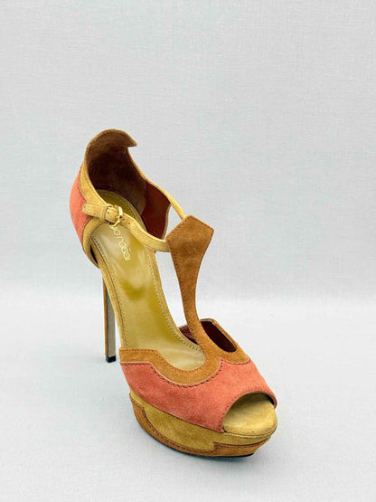 SERGIO ROSSI Tan & Orange Size EU 39.5 Platform Sandals