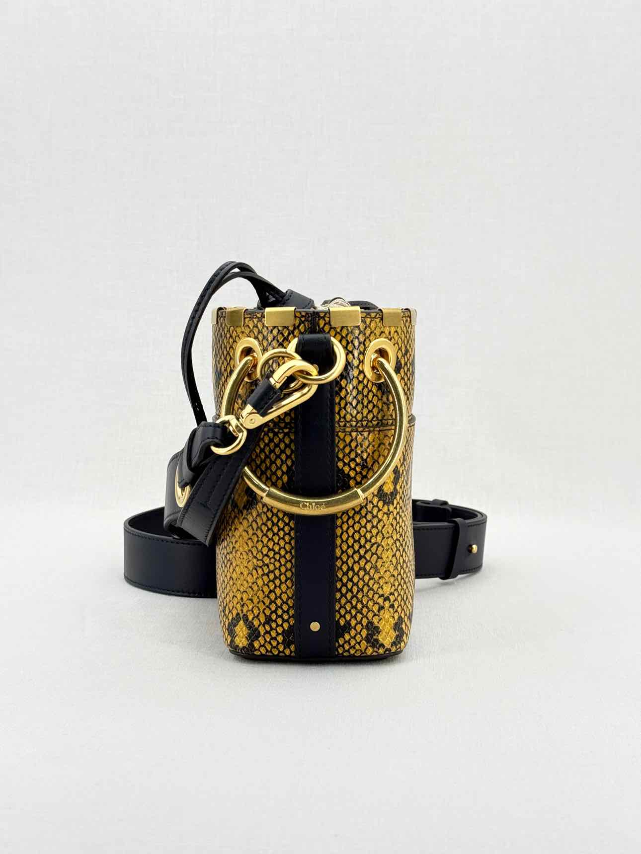 CHLOE Roy Yellow & Black Python Embossed Bucket Bag