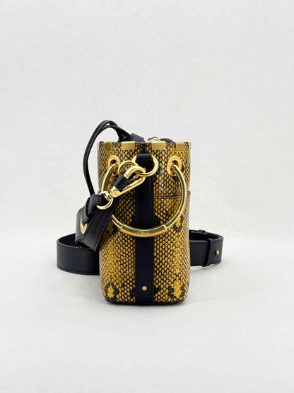 CHLOE Roy Yellow & Black Python Embossed Bucket Bag
