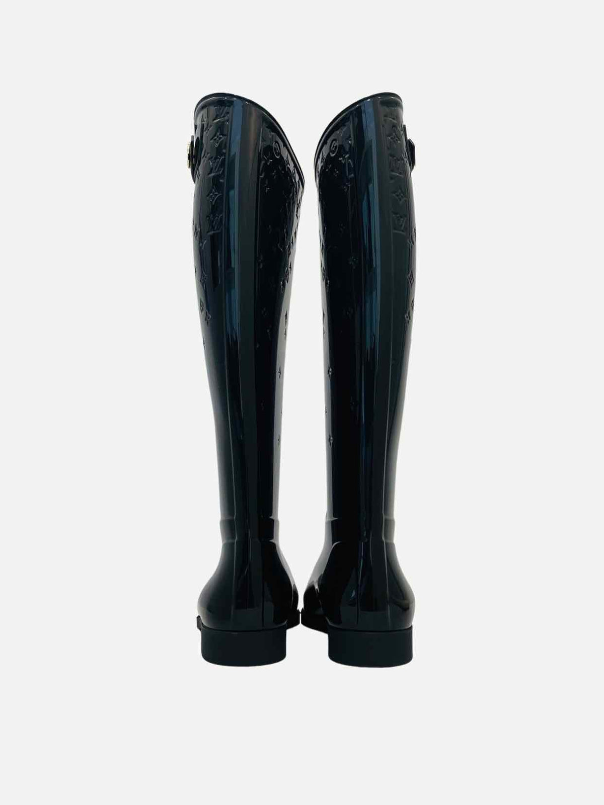 LOUIS VUITTON Black Monogram Size EU 37 Knee High Boots