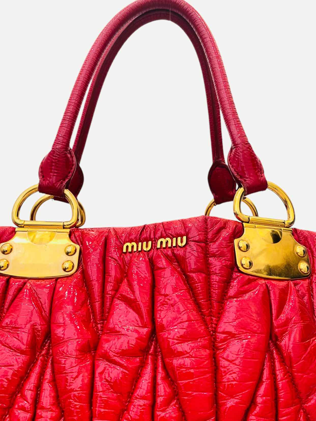 MIU MIU Shopping Red Matelasse Tote Bag