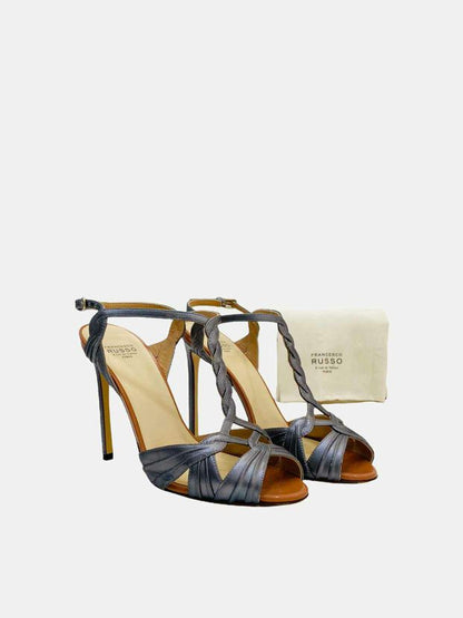 FRANCESCO RUSSO Metallic Blue Heeled Sandals