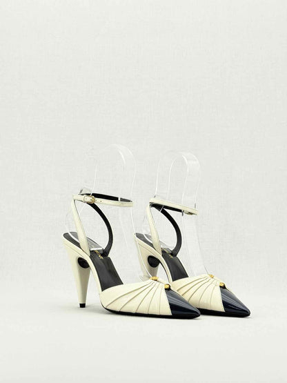 SAINT LAURENT Black & Cream Size EU 36 Heeled Sandals