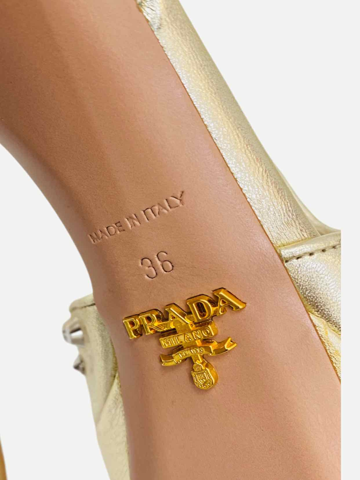 PRADA Ankle Strap Gold Heeled Sandals 36