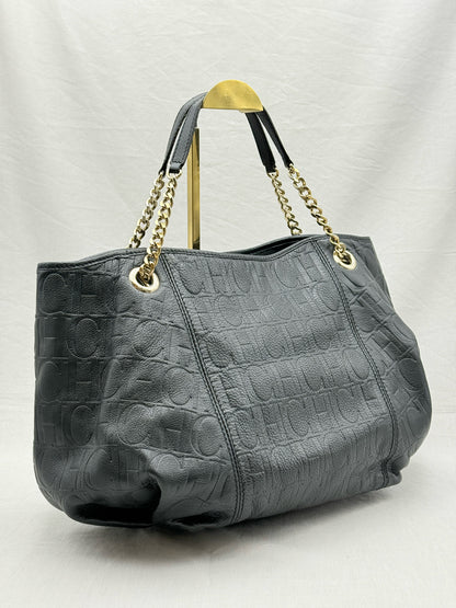 CAROLINA HERRERA Poppy Black Monogram Embossed Tote Bag