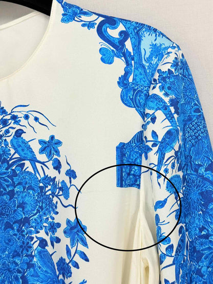 VALENTINO White & Blue Size US 4 Midi Dress