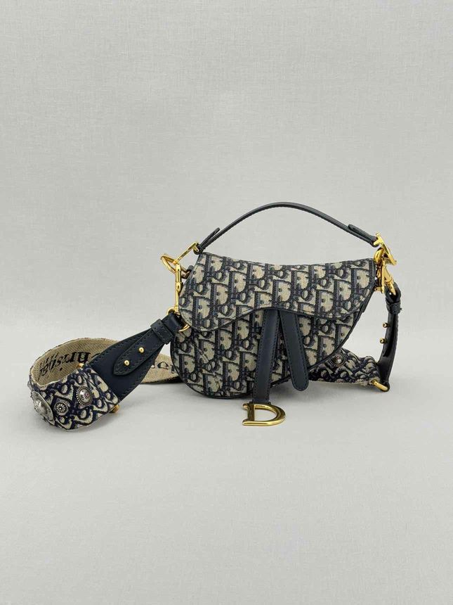 CHRISTIAN DIOR Saddle Blue Oblique Top Handle