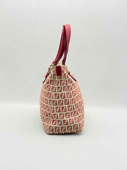 FENDI Shopping Cream & Burgundy Zucchino Tote Bag