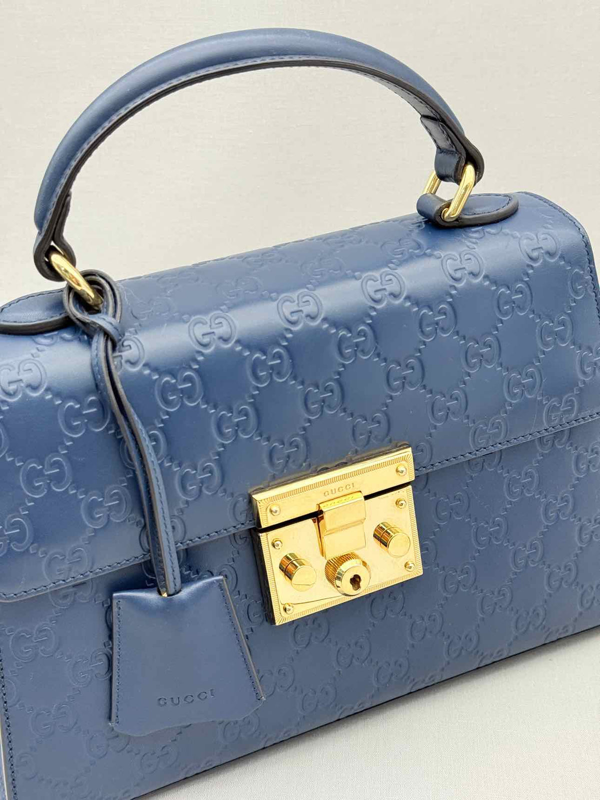 GUCCI Padlock Blue Guccissima Top Handle