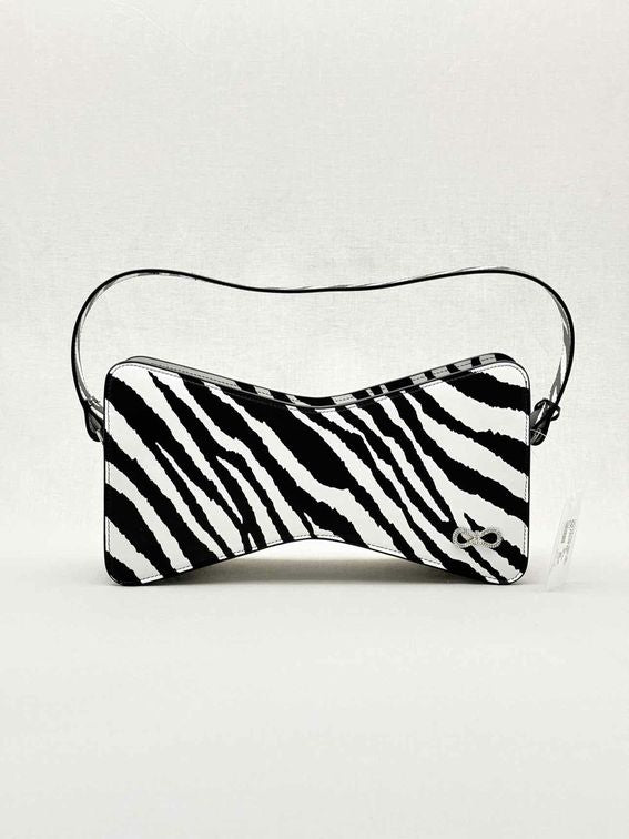 MACH & MACH Large Bow-shaped Black & White Shoulder Bag