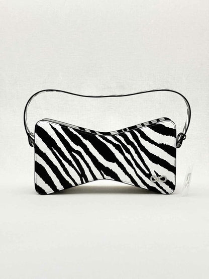 MACH & MACH Large Bow-shaped Black & White Shoulder Bag