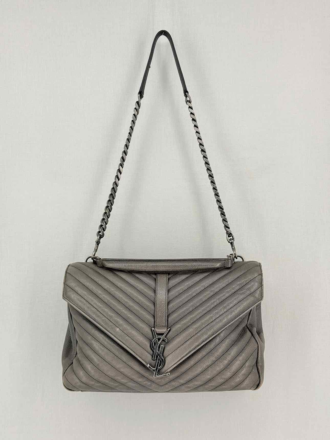 SAINT LAURENT College Grey Chevron Shoulder Bag