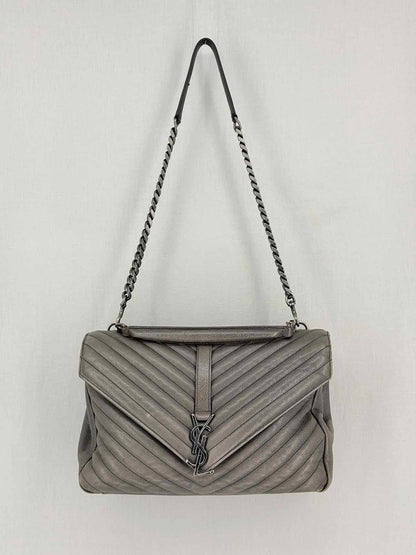 SAINT LAURENT College Grey Chevron Shoulder Bag