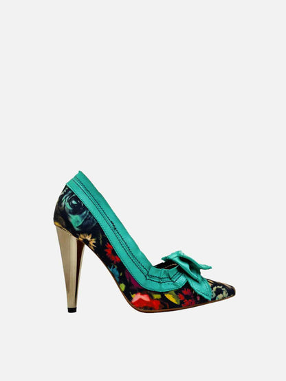 LANVIN Green Multicolor Floral Pumps 40