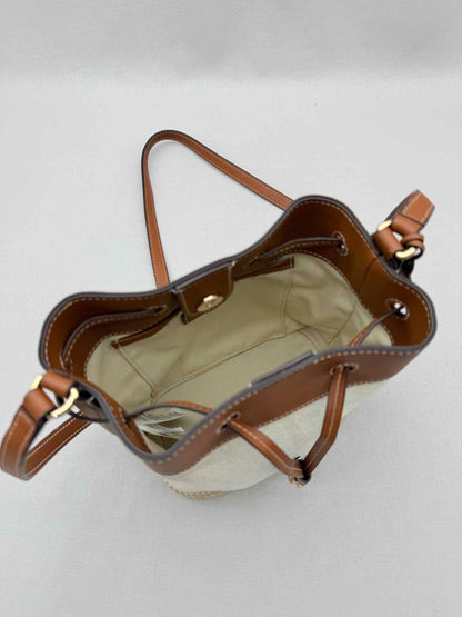 RALPH LAUREN Canvas Debby Beige & Tan Bucket Bag