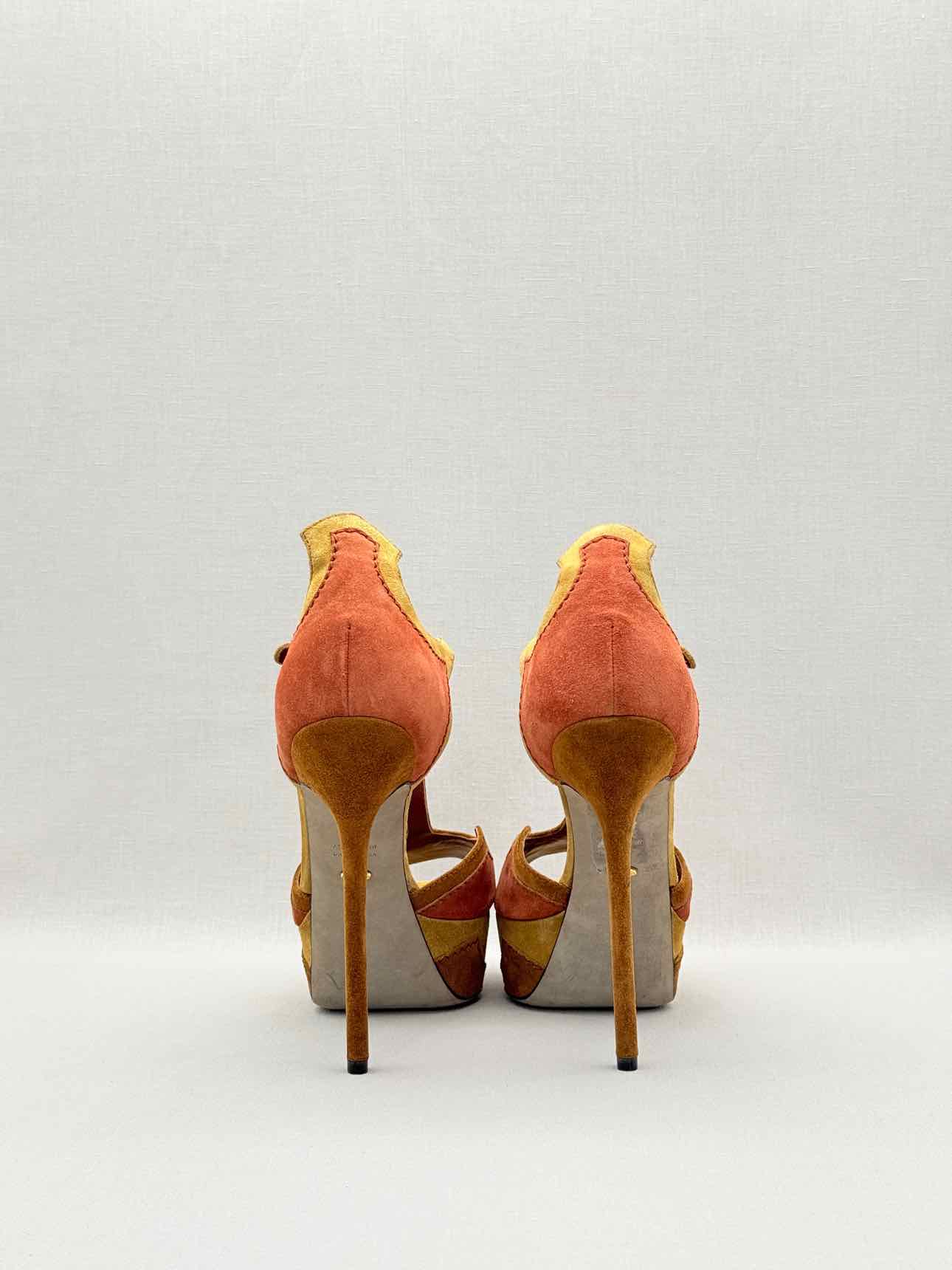 SERGIO ROSSI Tan & Orange Size EU 39.5 Platform Sandals