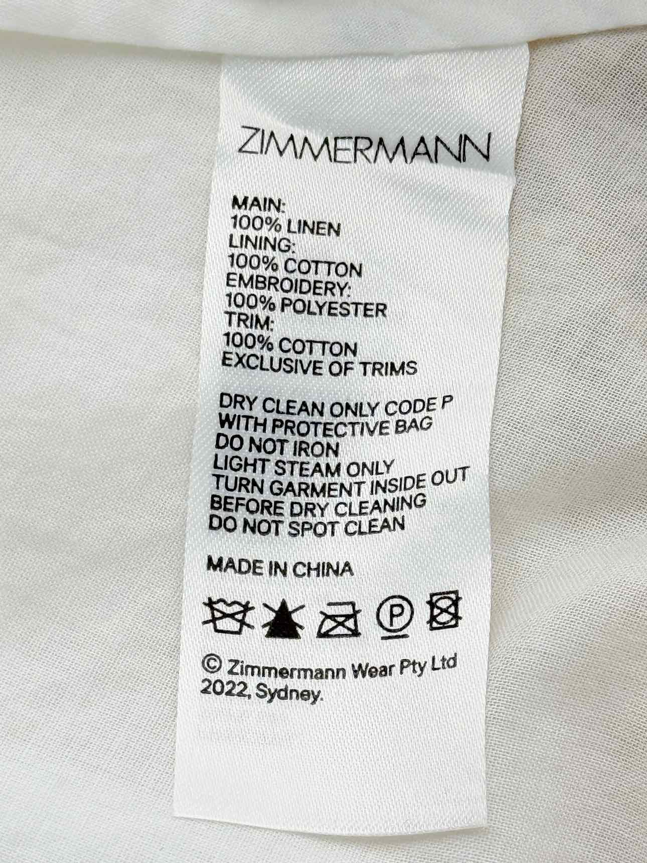 ZIMMERMANN Jeannie White & Gold Size US 12 Midi Dress