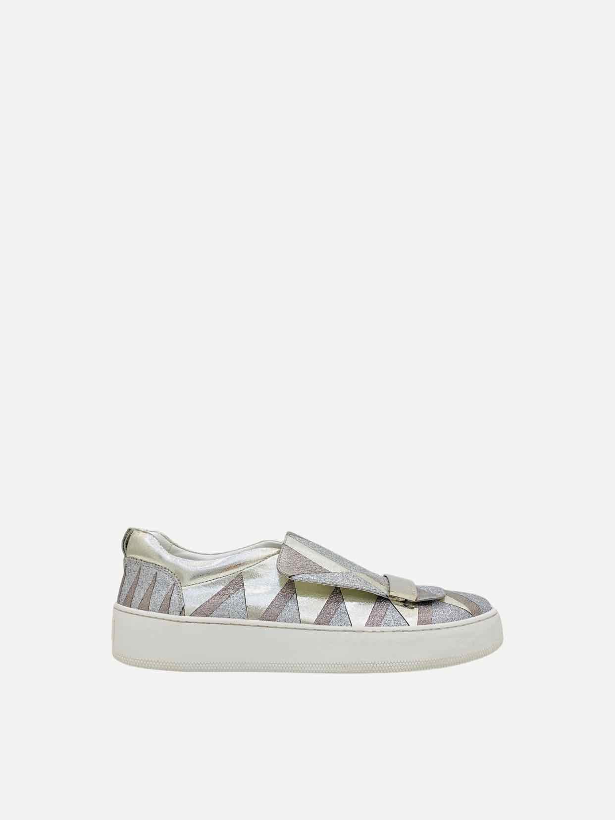 SERGIO ROSSI Blair Metallic Silver Sneakers 41