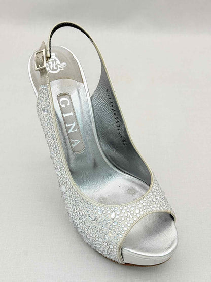 GINA Silver Crystal Embellished Size EU 38.5 Slingbacks