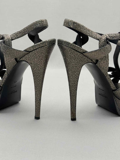 YSL Tribute Metallic Grey Size EU 40 Platform Sandals