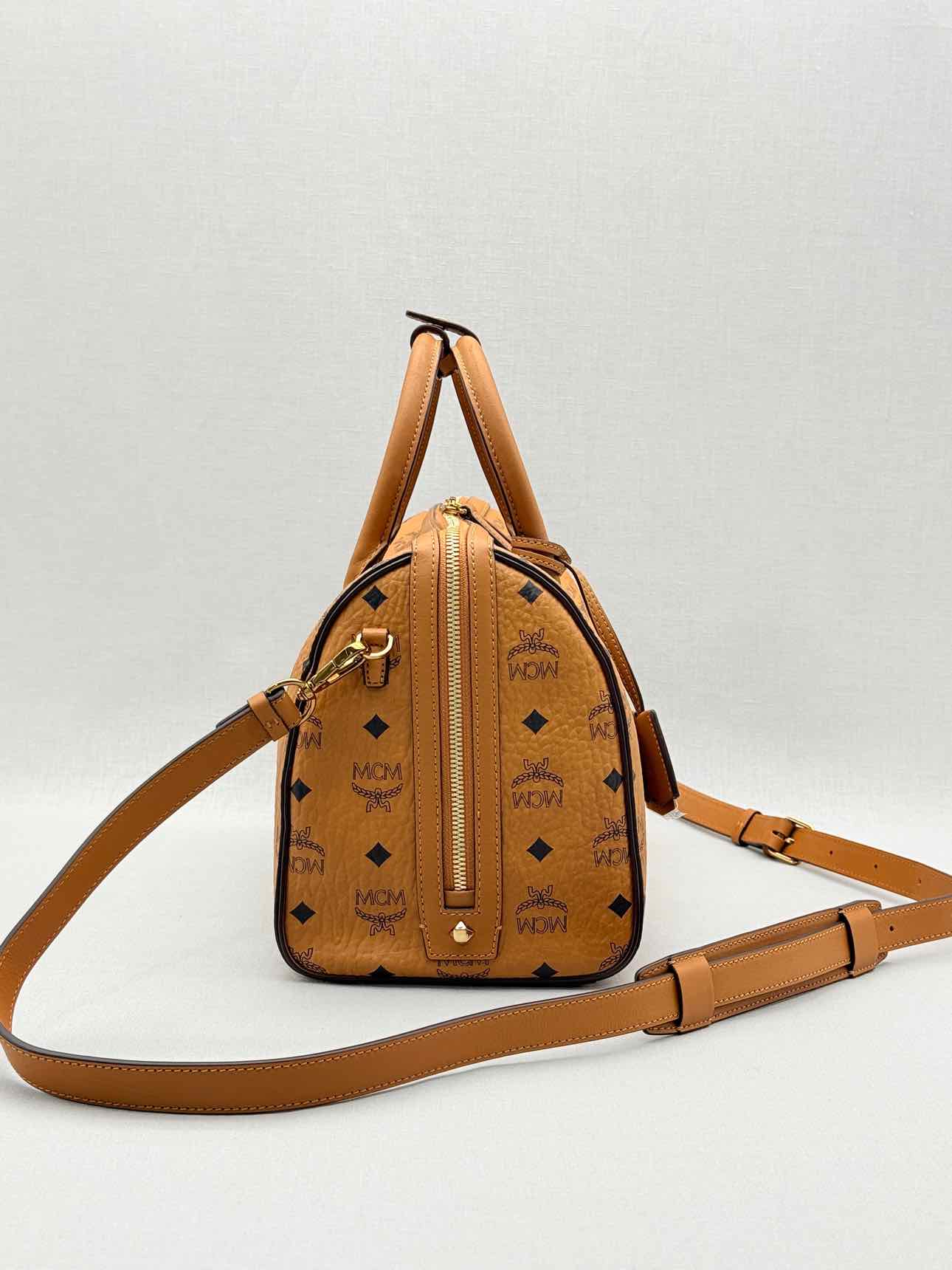 MCM Boston Brown Monogram Top Handle