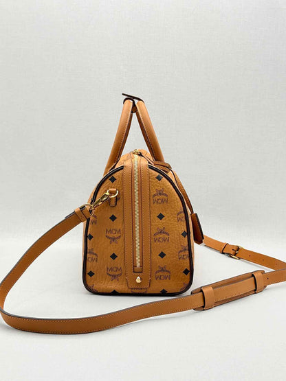 MCM Boston Brown Monogram Top Handle