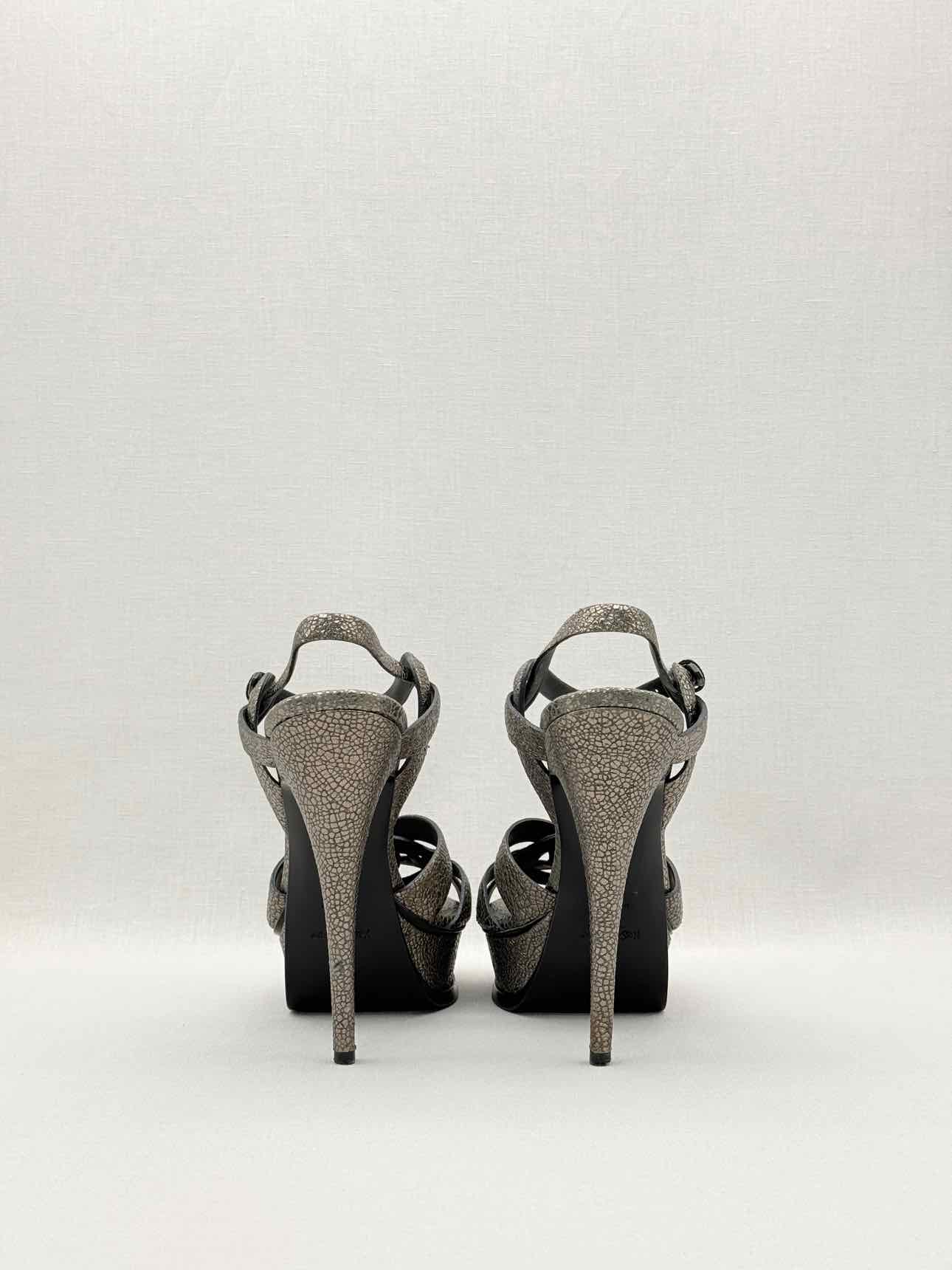YSL Tribute Metallic Grey Size EU 40 Platform Sandals